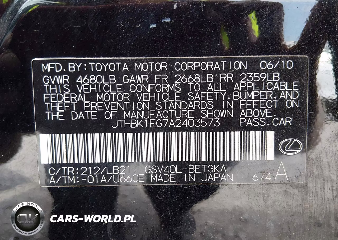 2010 Lexus Es 350 VIN:JTHBK1EG7A2403573 - 9