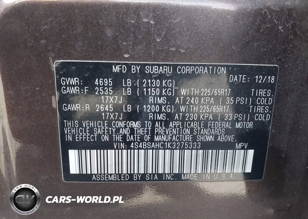 2019 Subaru Outback 2.5I Premium VIN:4S4BSAHC1K3275333 - 9