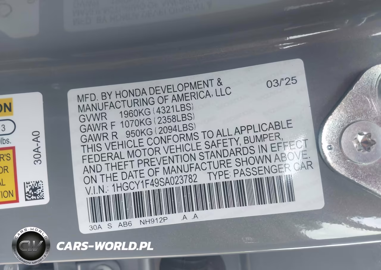 2025 Honda Accord Se VIN:1HGCY1F49SA023782 - 9