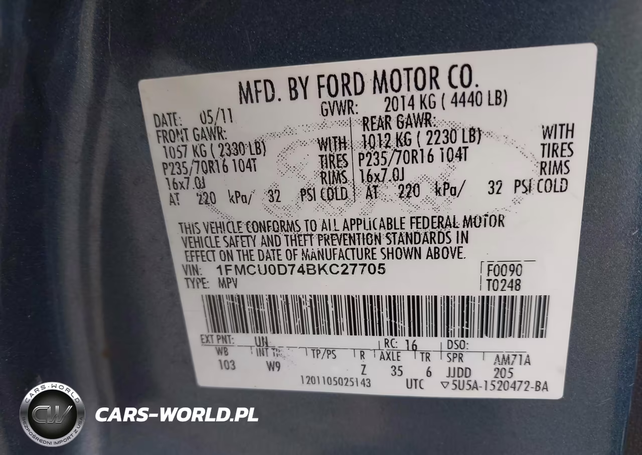 2011 Ford Escape Xlt VIN:1FMCU0D74BKC27705 - 9