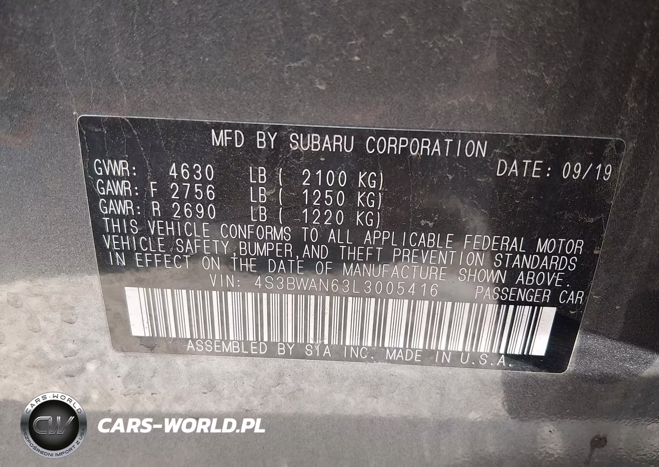 2020 Subaru Legacy Limited VIN:4S3BWAN63L3005416 - 9