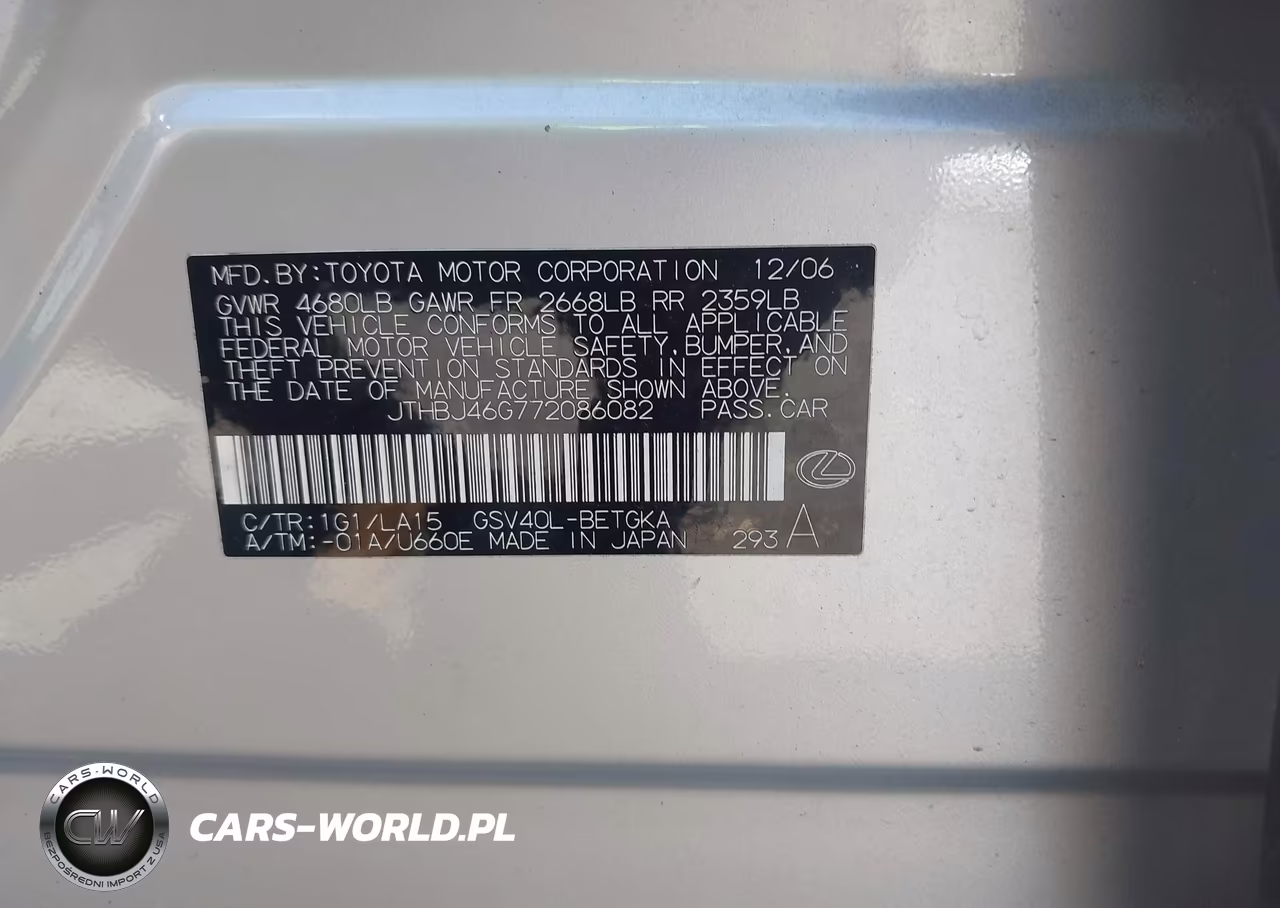 2007 Lexus Es 350 VIN:JTHBJ46G772086082 - 9