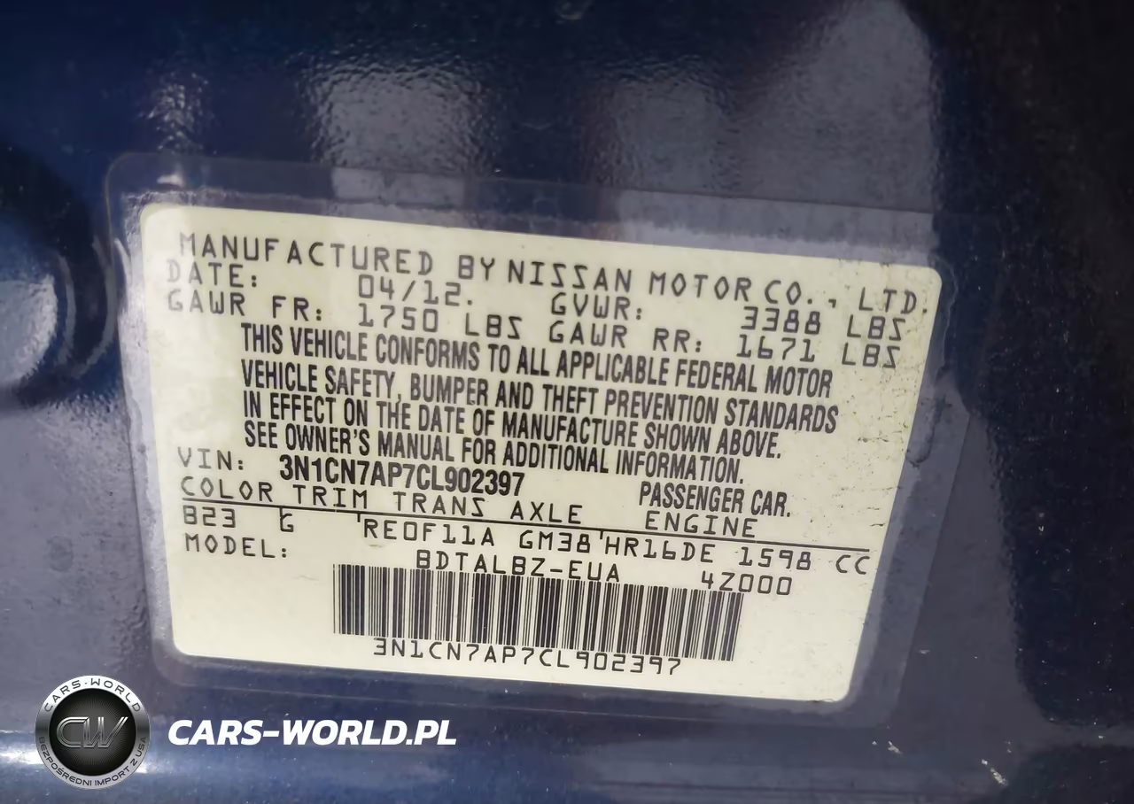 2012 Nissan Versa 1.6 Sv VIN:3N1CN7AP7CL902397 - 9