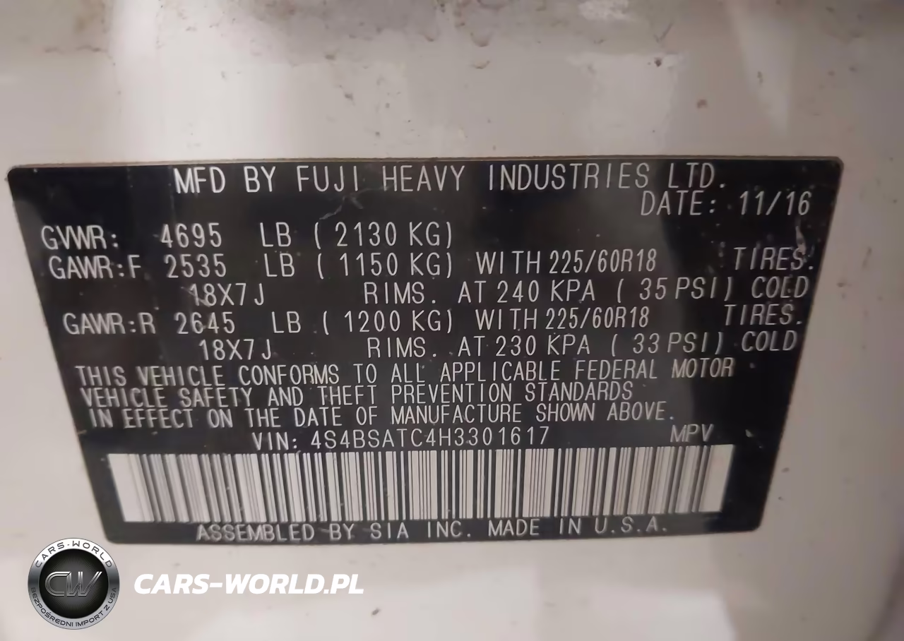 2017 Subaru Outback 2.5I Touring VIN:4S4BSATC4H3301617 - 9