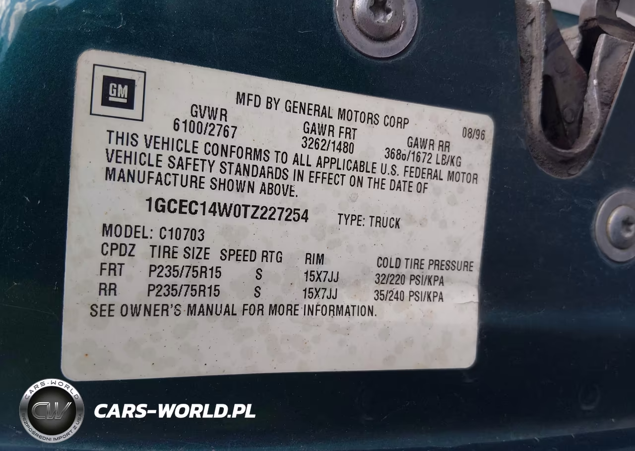 1996 Chevrolet Gmt-400 C1500 VIN:1GCEC14W0TZ227254 - 9