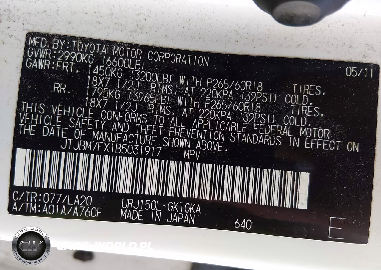 2011 Lexus Gx 460 VIN:JTJBM7FX1B5031917 - 9