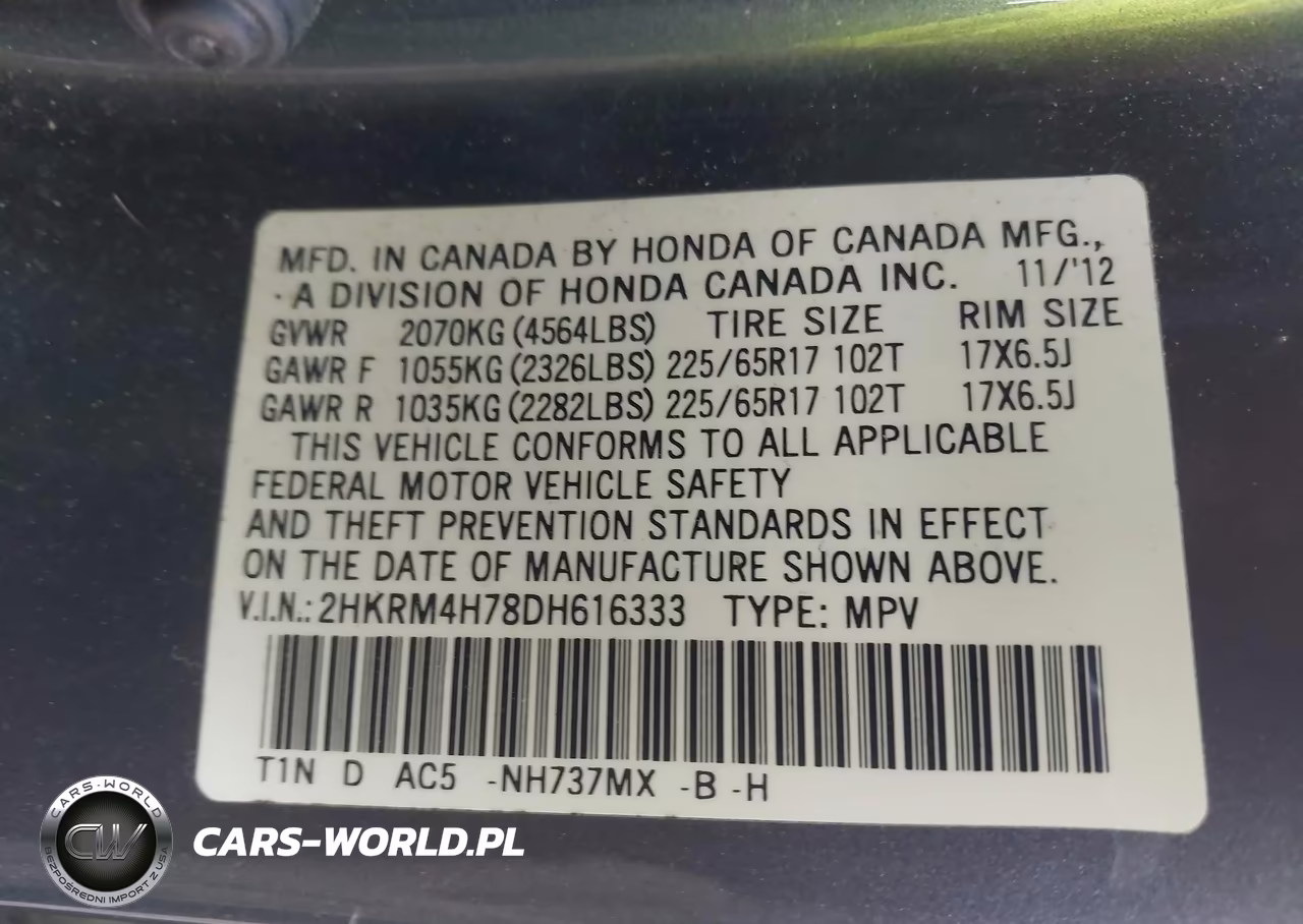 2013 Honda Cr-V Ex-L VIN:2HKRM4H78DH616333 - 9