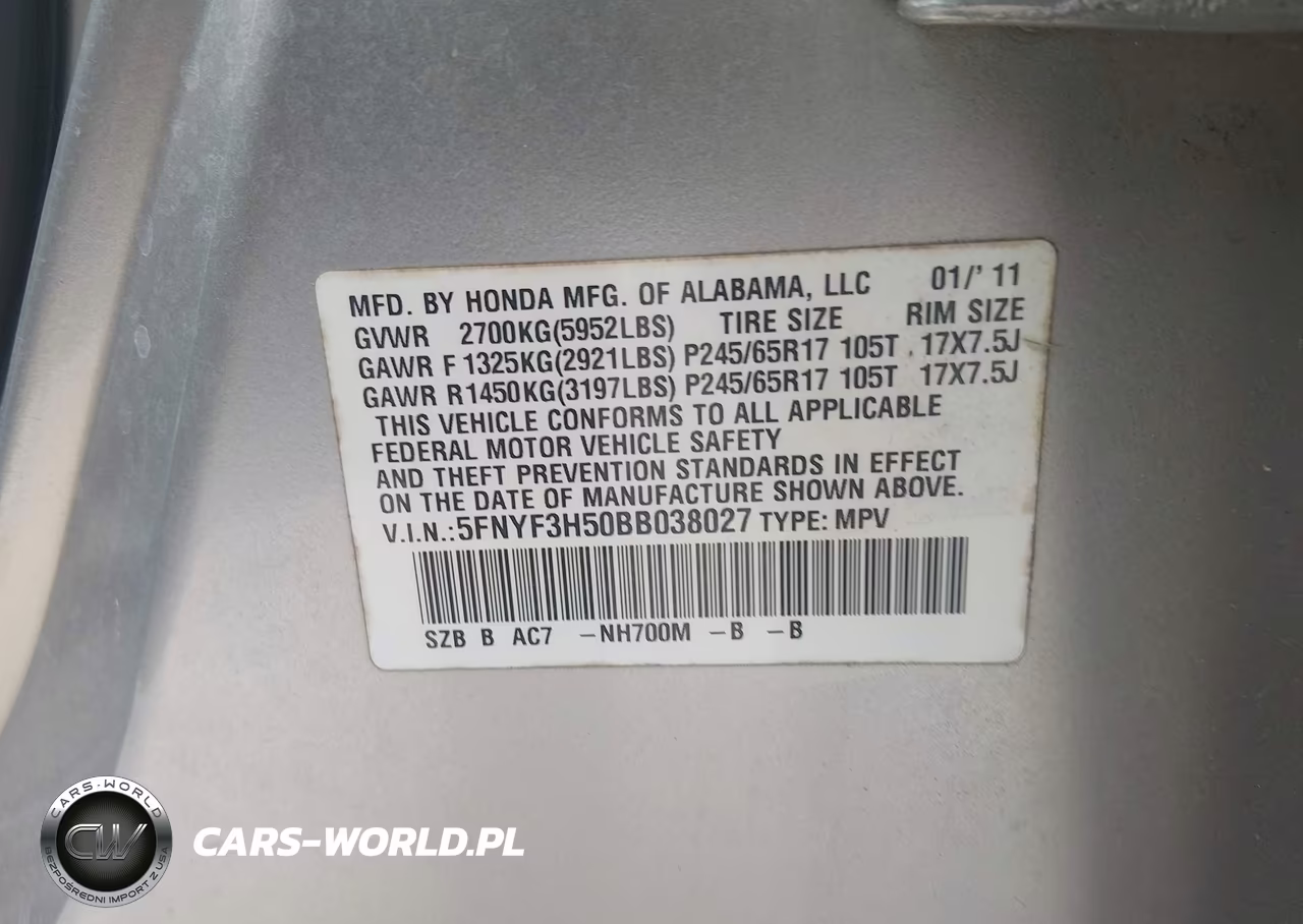2011 Honda Pilot Ex-L VIN:5FNYF3H50BB038027 - 9