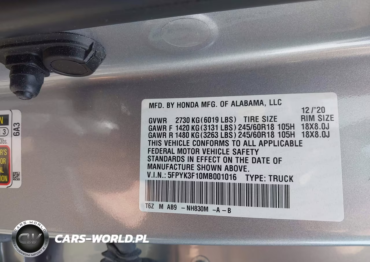 2021 Honda Ridgeline Sport VIN:5FPYK3F10MB001016 - 9