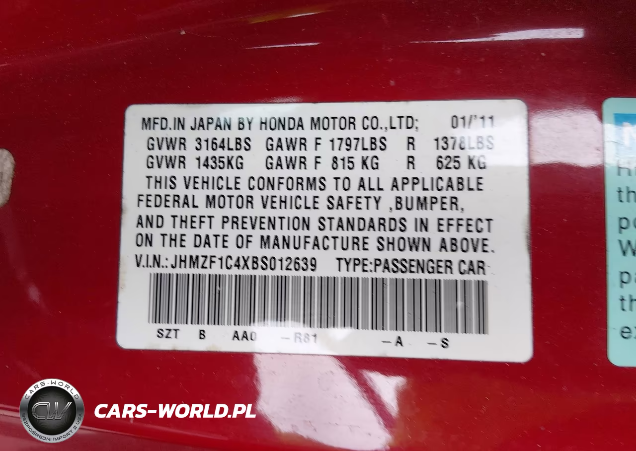 2011 Honda Cr-Z VIN:JHMZF1C4XBS012639 - 9