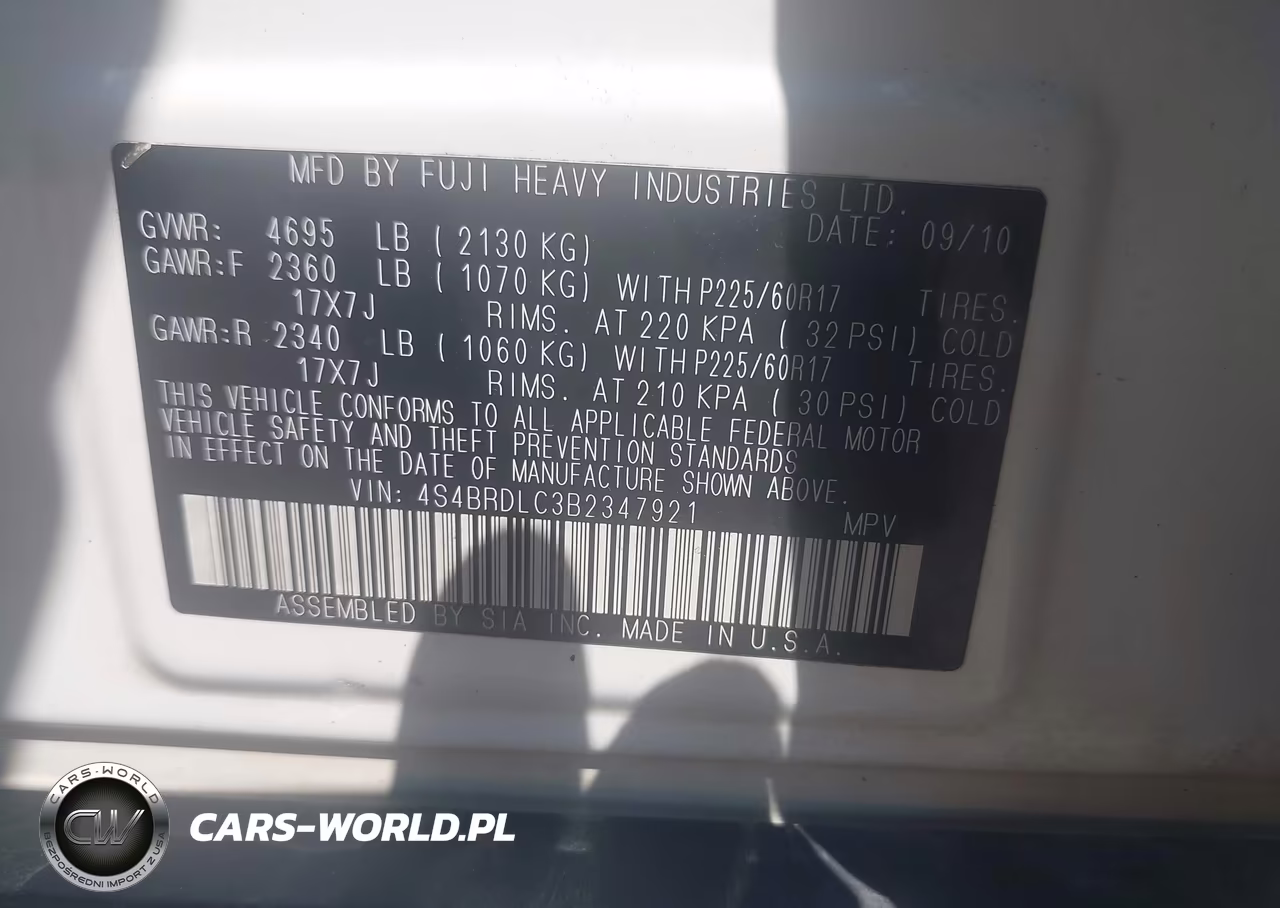2011 Subaru Outback 3.6R Limited VIN:4S4BRDLC3B2347921 - 9