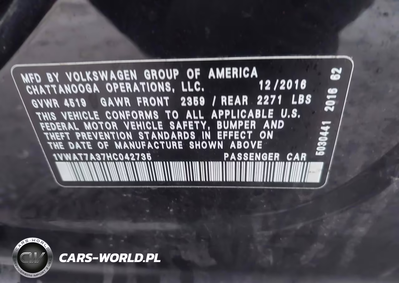 2017 Volkswagen Passat 1.8T S VIN:1VWAT7A37HC042735 - 9