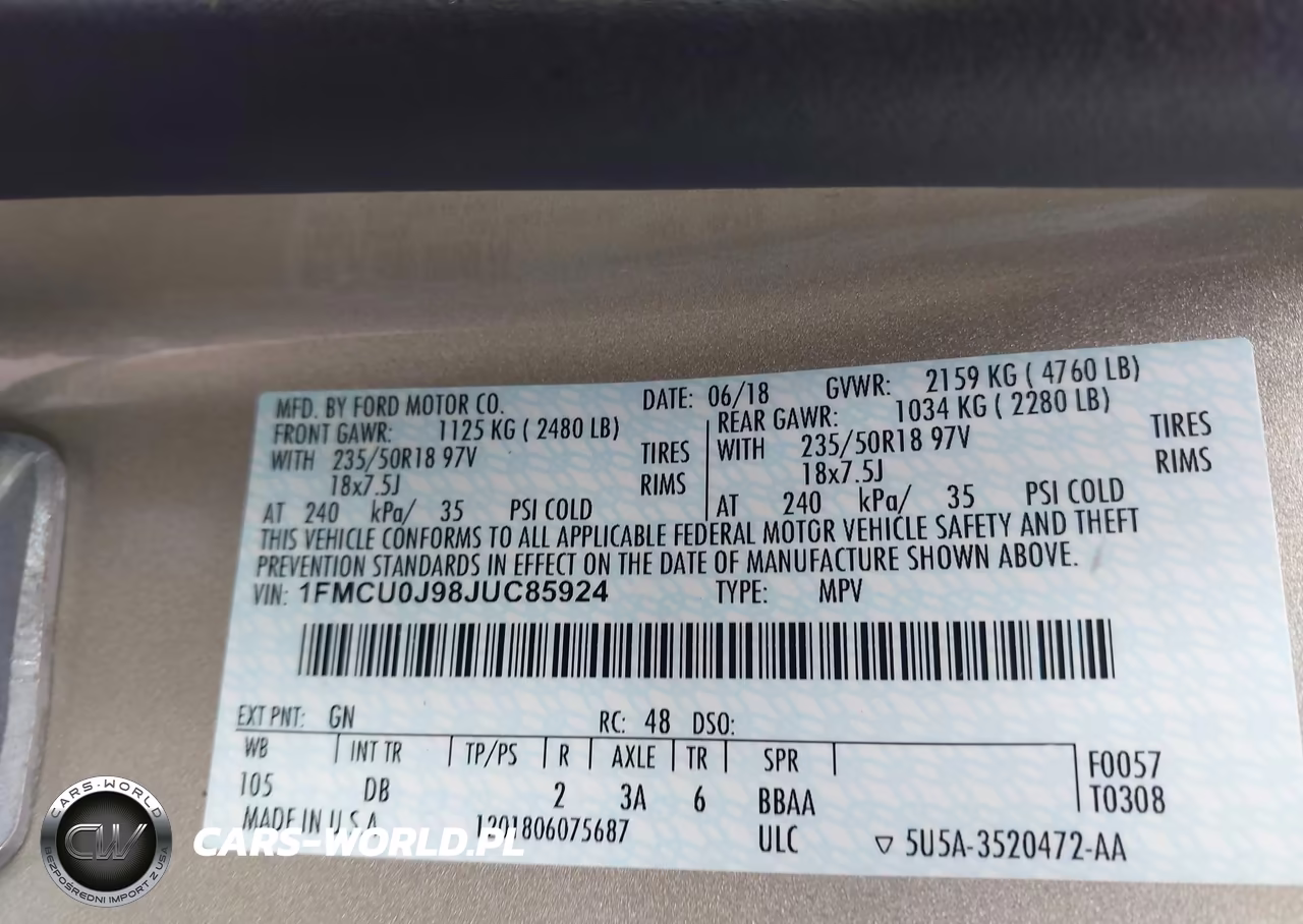2018 Ford Escape Titanium VIN:1FMCU0J98JUC85924 - 9