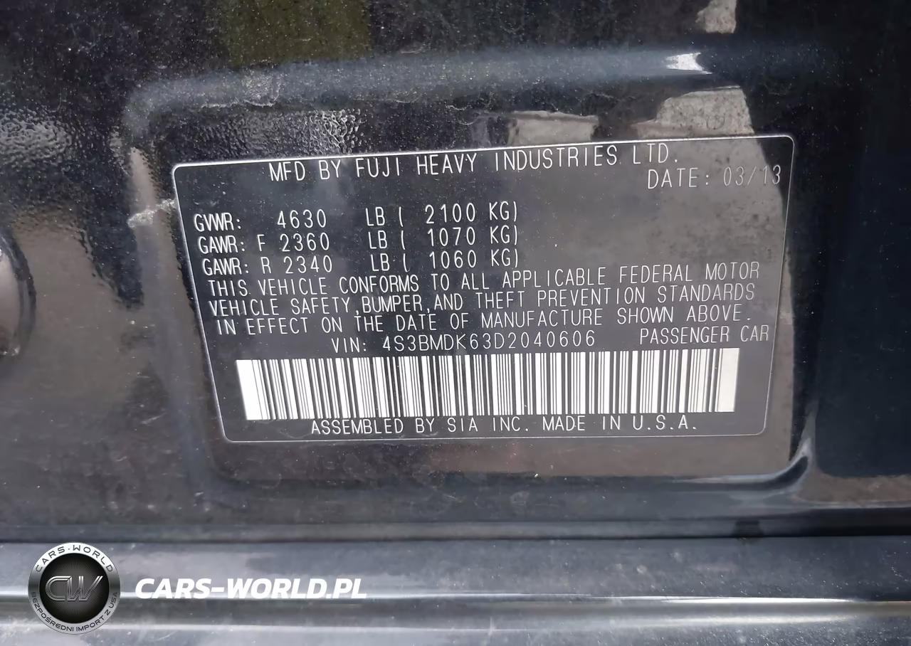 2013 Subaru Legacy 3.6R Limited VIN:4S3BMDK63D2040606 - 9