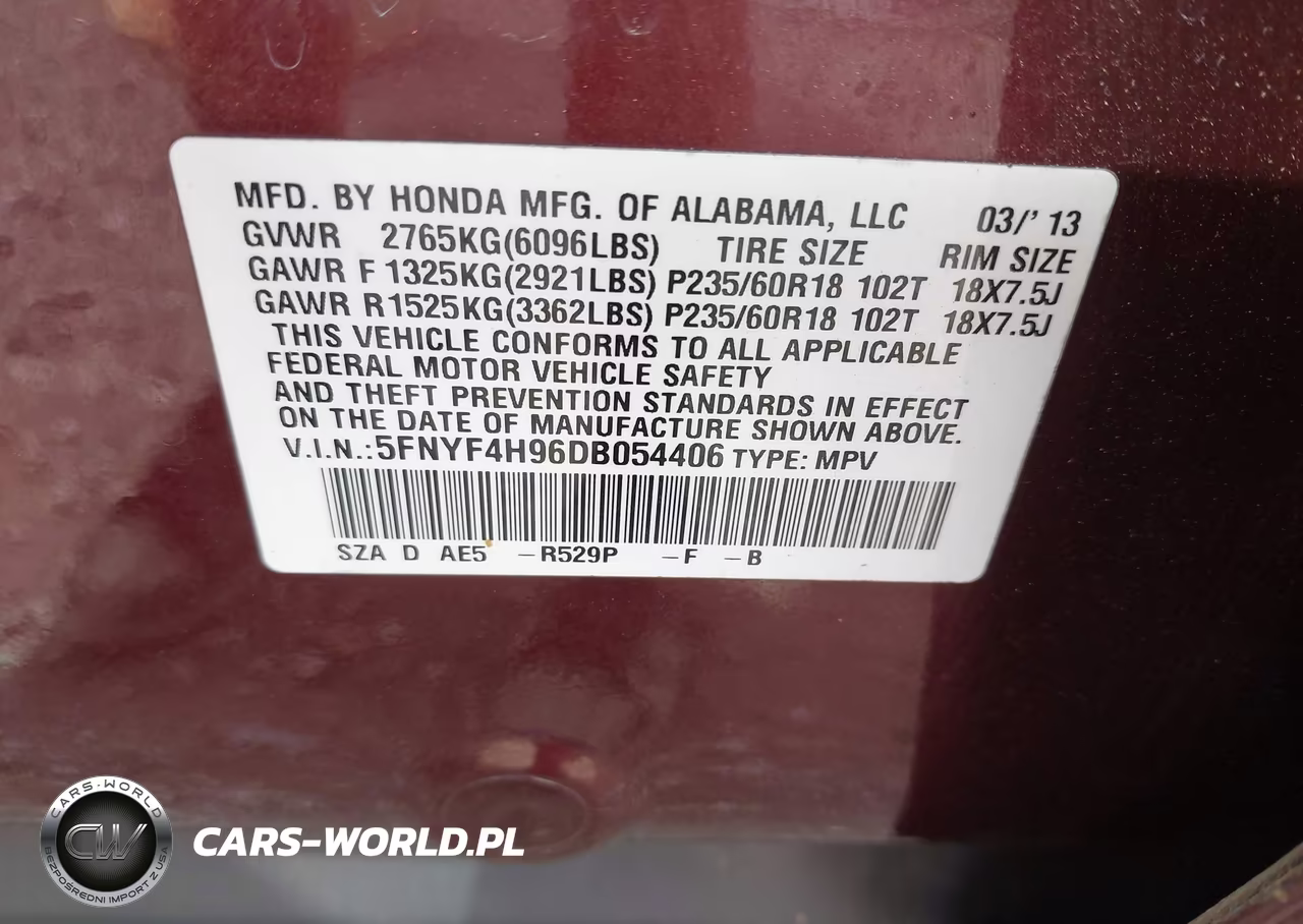2013 Honda Pilot Touring VIN:5FNYF4H96DB054406 - 9
