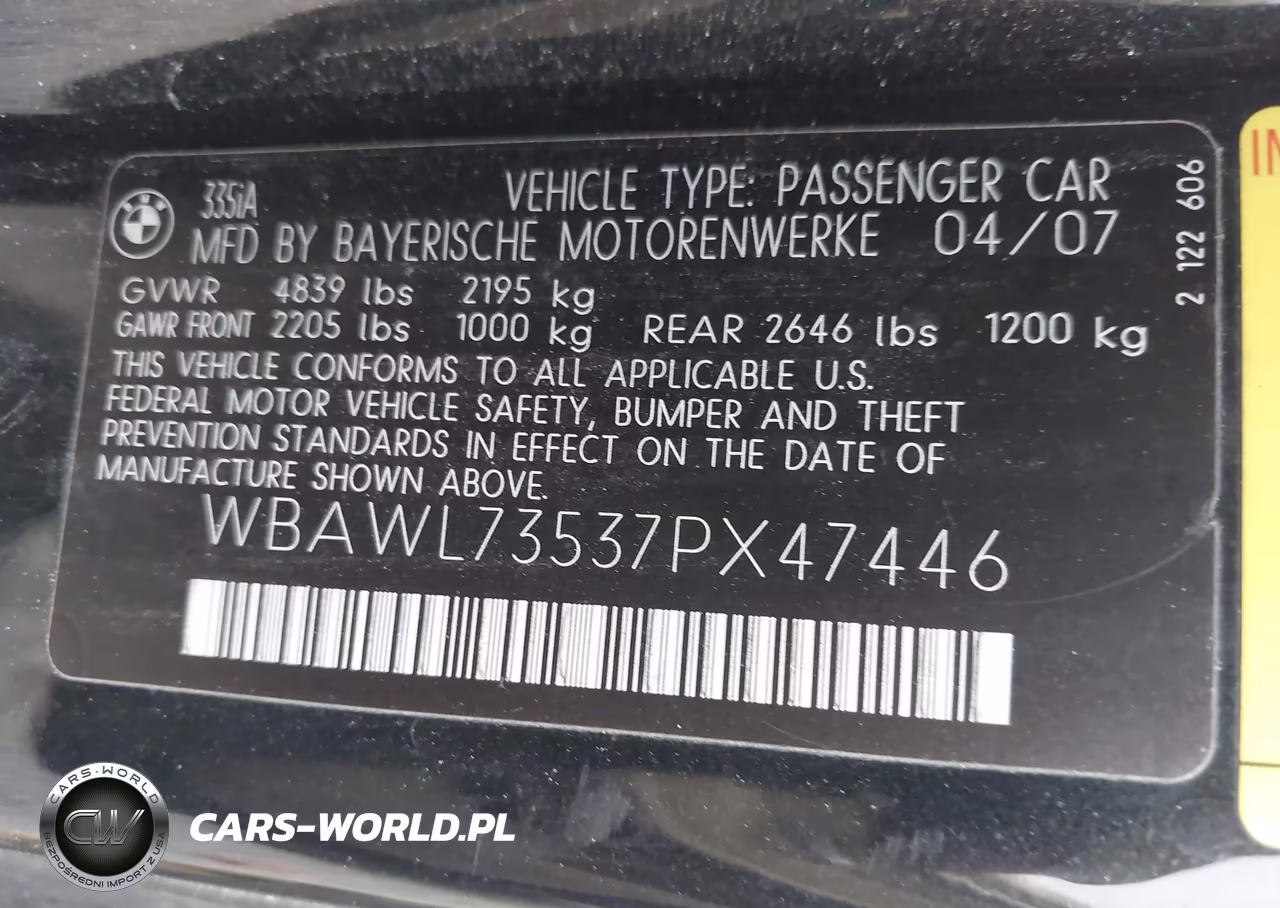 2007 BMW 335I VIN:WBAWL73537PX47446 - 9