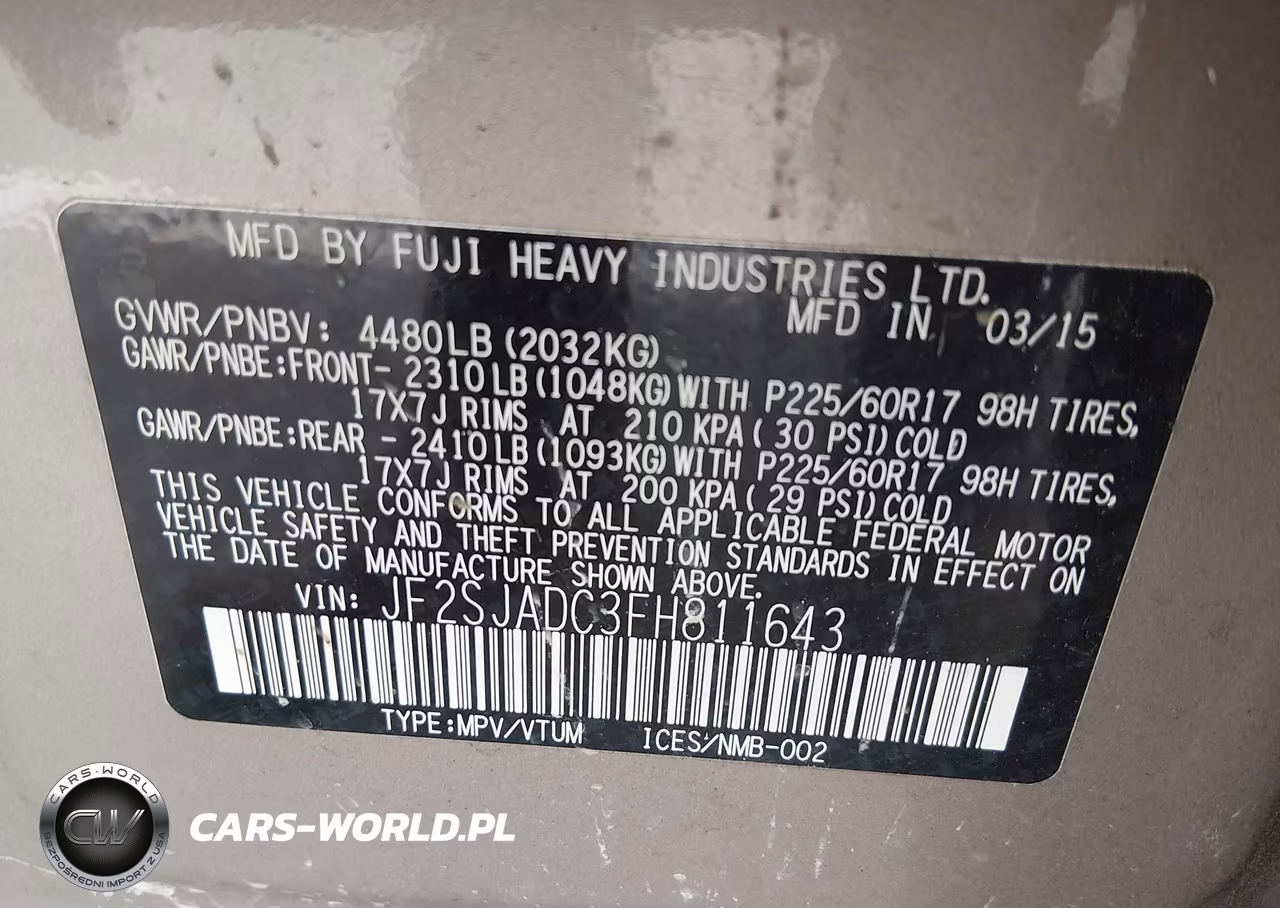 2015 Subaru Forester 2.5I Premium VIN:JF2SJADC3FH811643 - 9