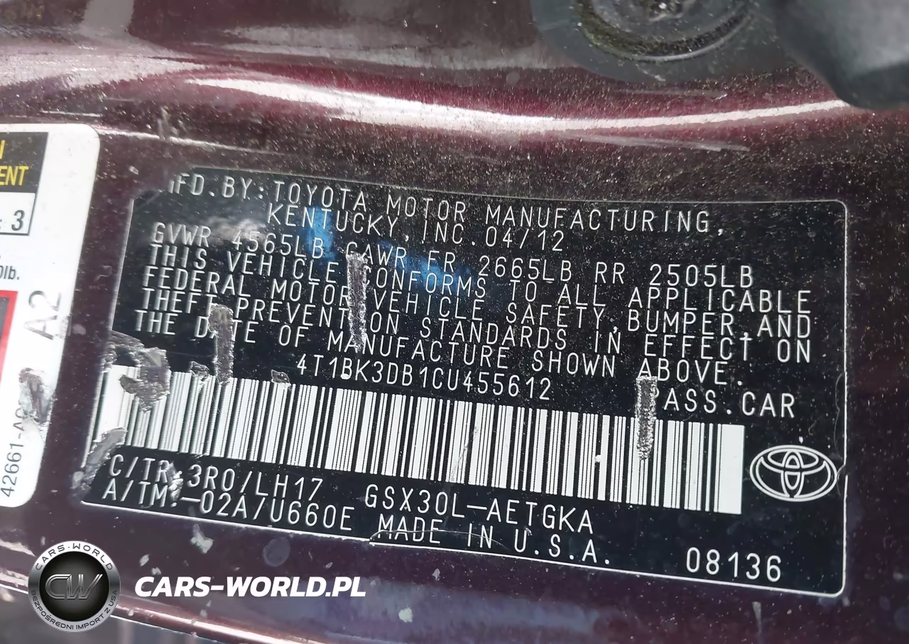2012 Toyota Avalon VIN:4T1BK3DB1CU455612 - 9