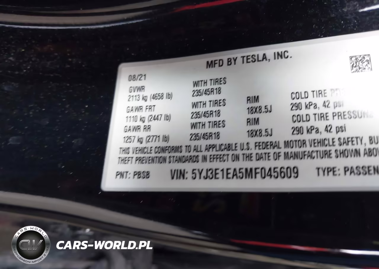 2021 Tesla Model 3 Standard Range Plus Rear-Wheel Drive VIN:5YJ3E1EA5MF045609 - 9