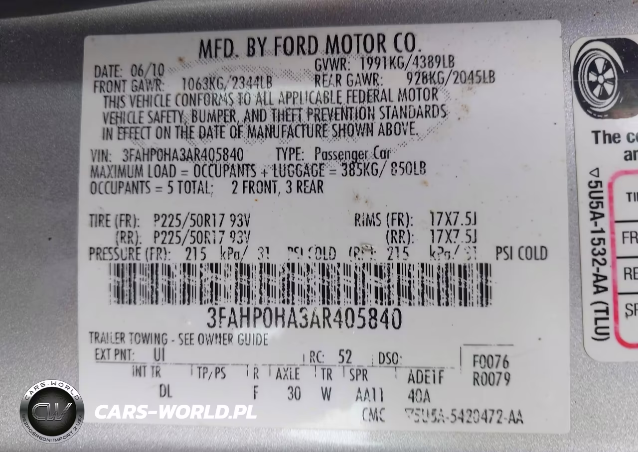 2010 Ford Fusion Se VIN:3FAHP0HA3AR405840 - 9