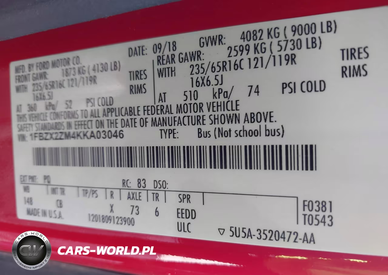 2019 Ford Transit-350 Xl VIN:1FBZX2ZM4KKA03046 - 9