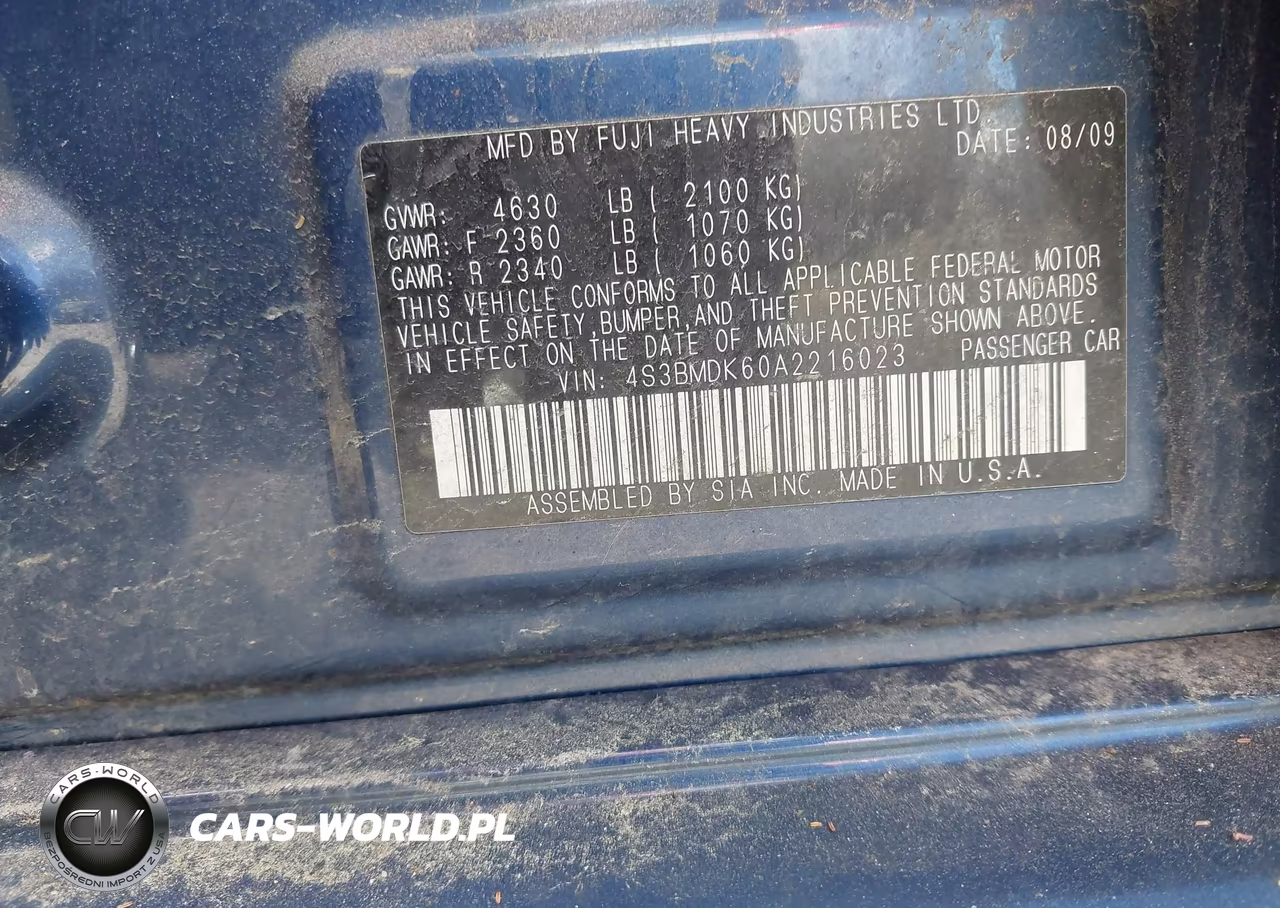 2010 Subaru Legacy 3.6R Limited VIN:4S3BMDK60A2216023 - 9