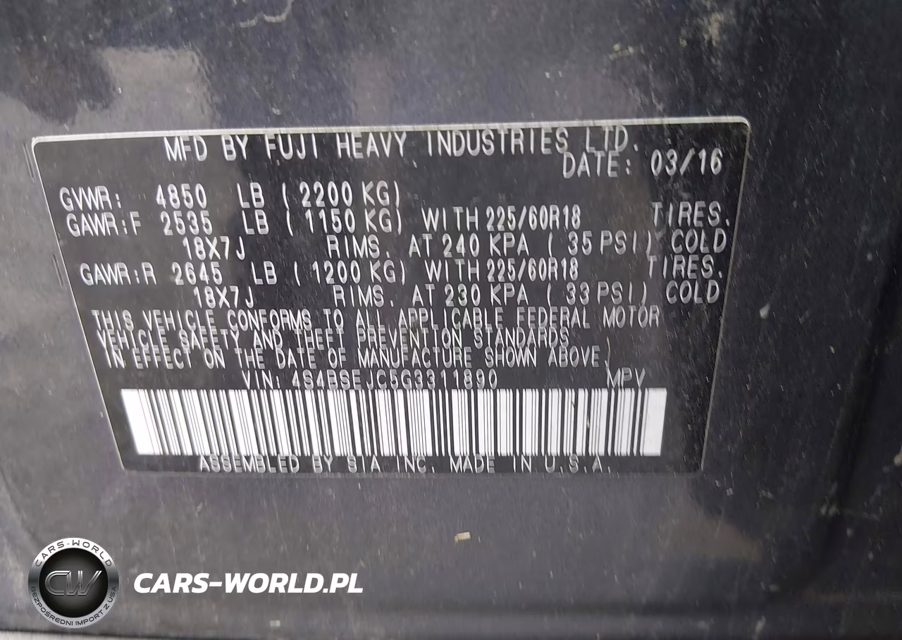 2016 Subaru Outback 3.6R Limited VIN:4S4BSEJC5G3311890 - 9