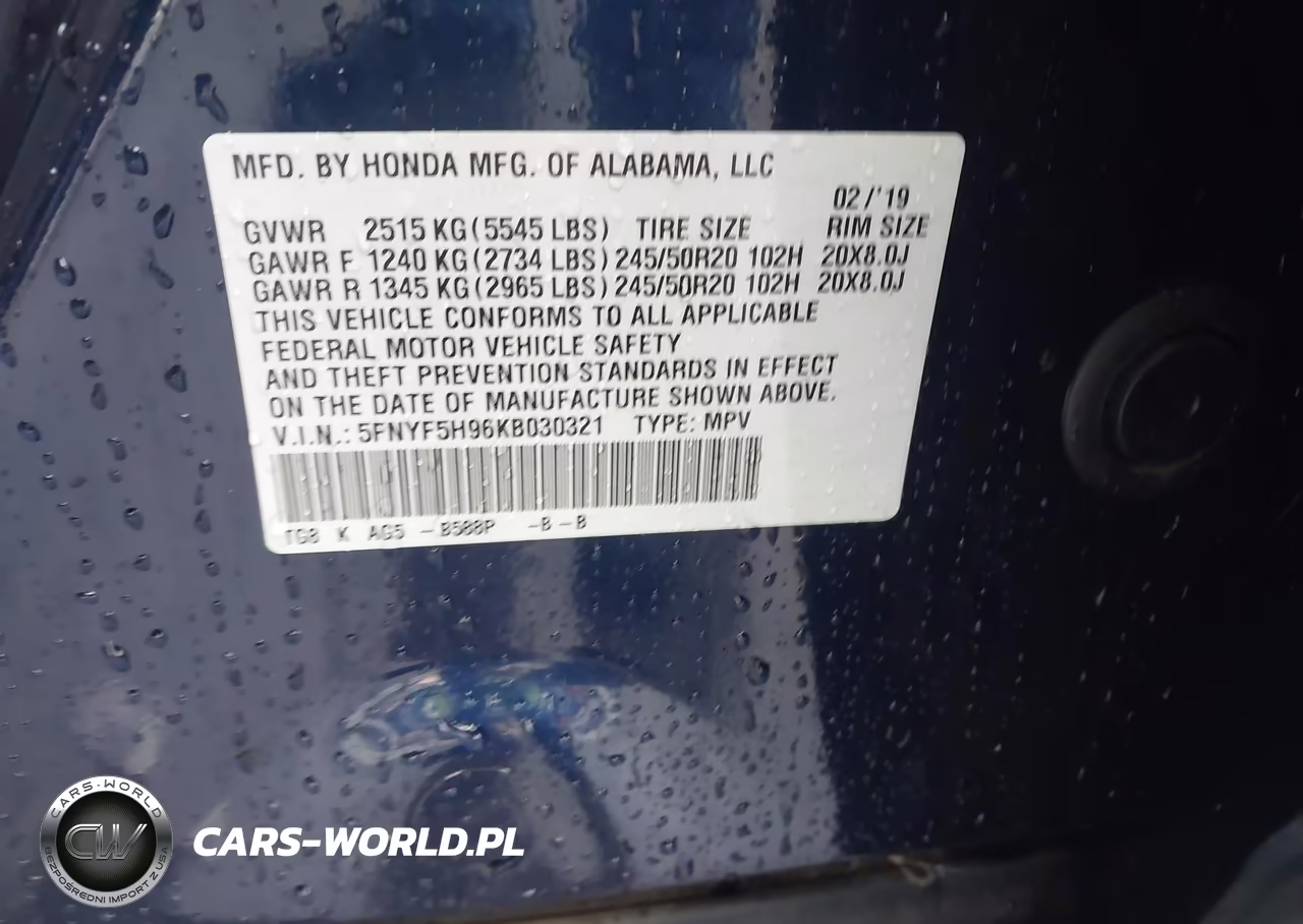2019 Honda Pilot Touring VIN:5FNYF5H96KB030321 - 9