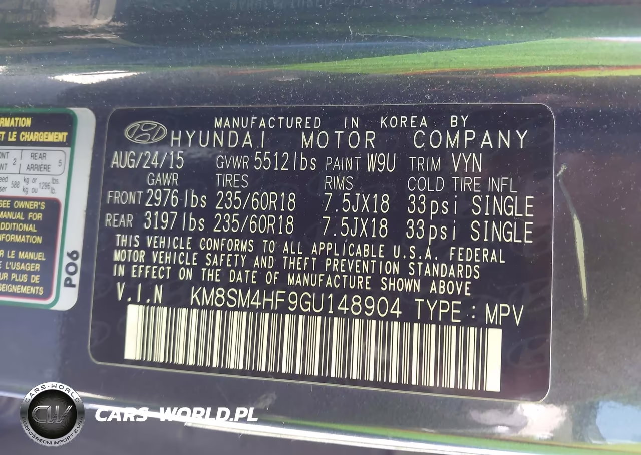 2016 Hyundai Santa Fe Se VIN:KM8SM4HF9GU148904 - 9