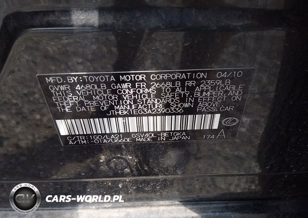 2010 Lexus Es 350 VIN:JTHBK1EG3A2390336 - 9