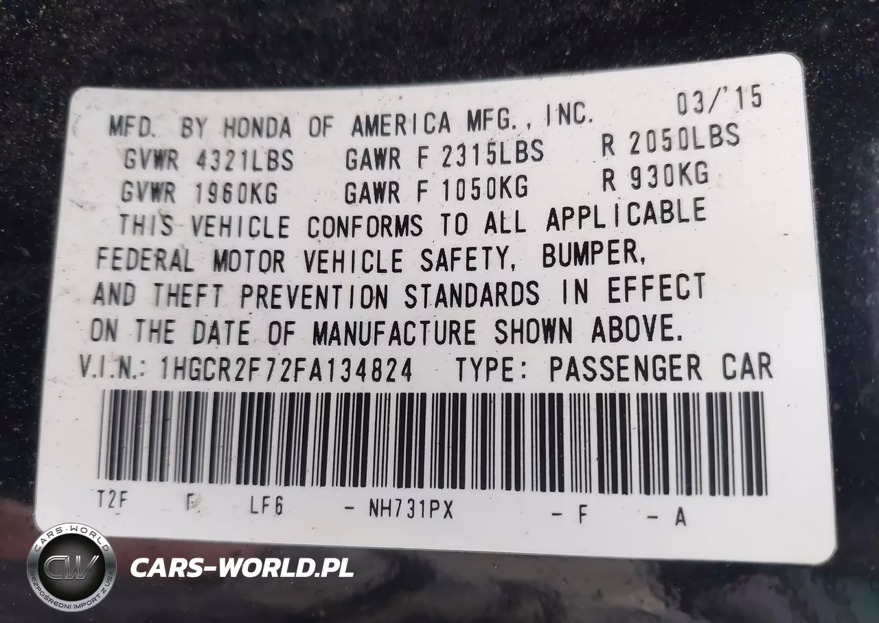 2015 Honda Accord Ex VIN:1HGCR2F72FA134824 - 9
