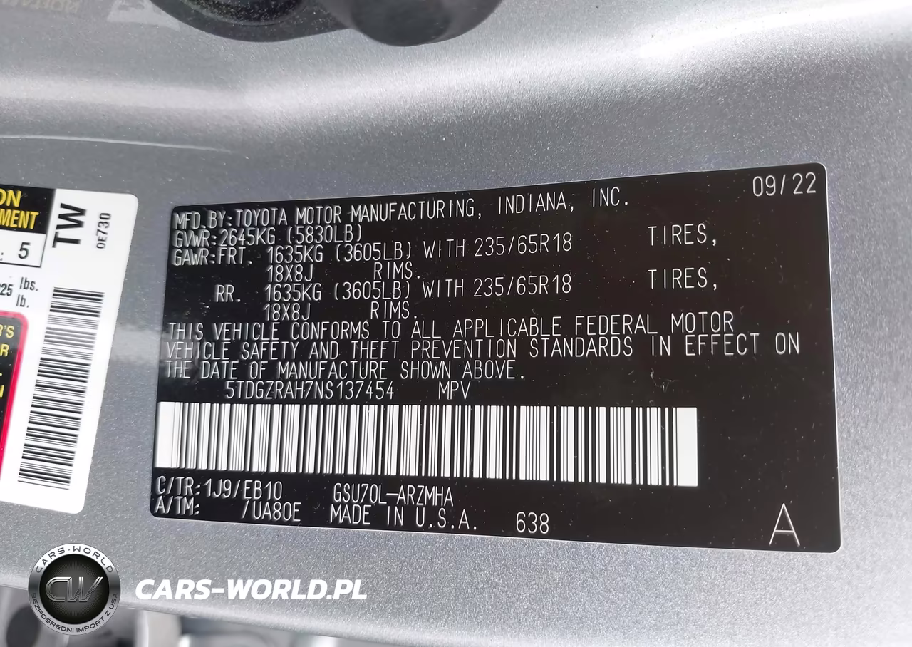 2022 Toyota Highlander Xle VIN:5TDGZRAH7NS137454 - 9