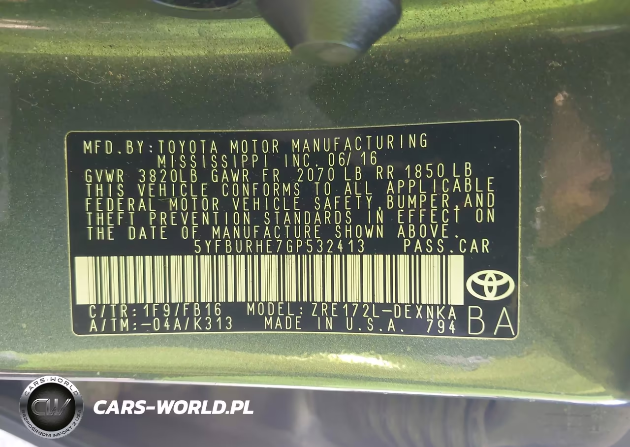 2016 Toyota Corolla L VIN:5YFBURHE7GP532413 - 9