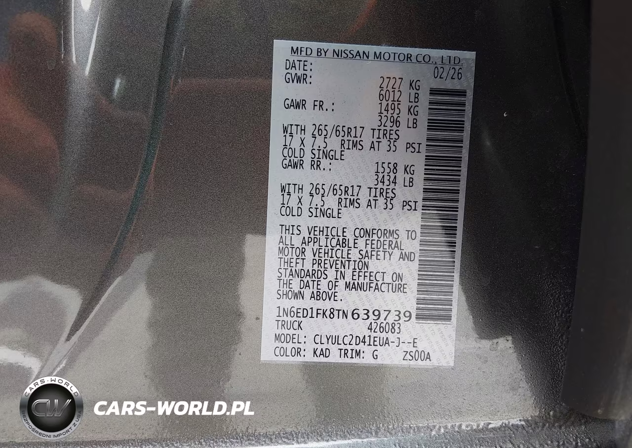 2026 Nissan Frontier Long Bed Sv 4X4 VIN:1N6ED1FK8TN639739 - 9