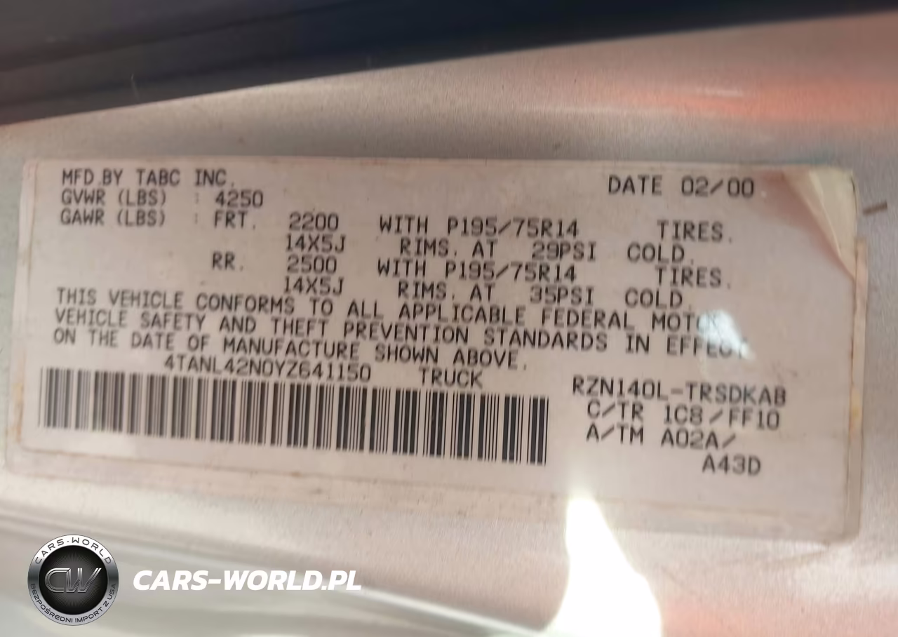 2000 Toyota Tacoma VIN:4TANL42N0YZ641150 - 9