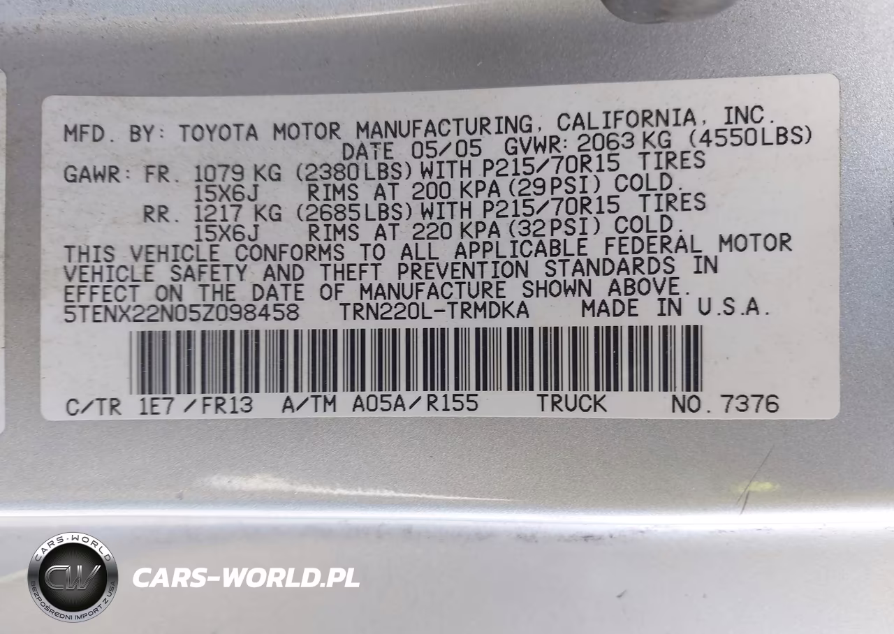 2005 Toyota Tacoma VIN:5TENX22N05Z098458 - 9
