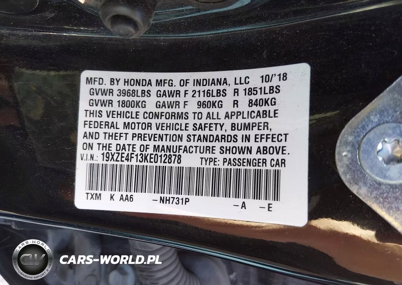 2019 Honda Insight Lx VIN:19XZE4F13KE012878 - 9