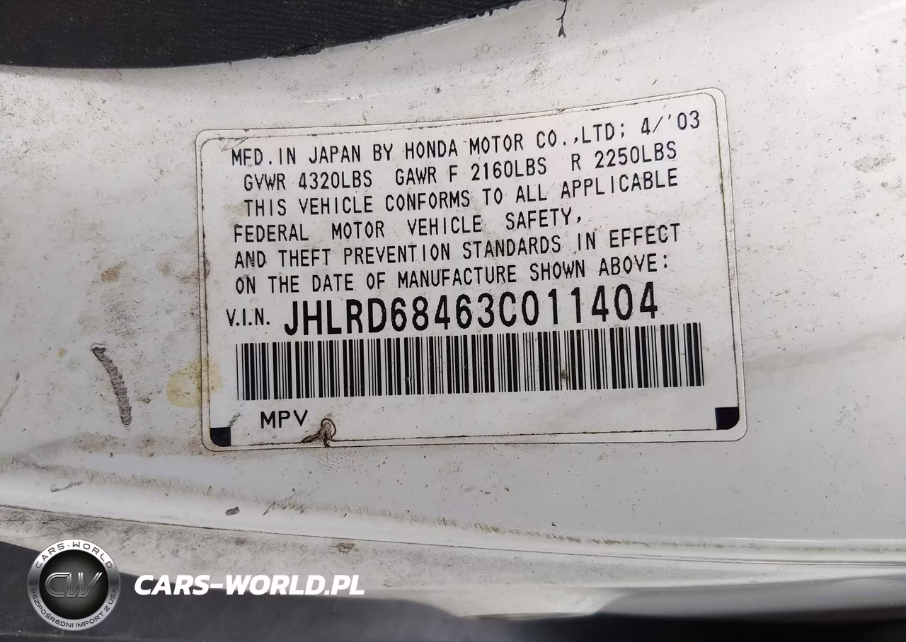 2003 Honda Cr-V Lx VIN:JHLRD68463C011404 - 9