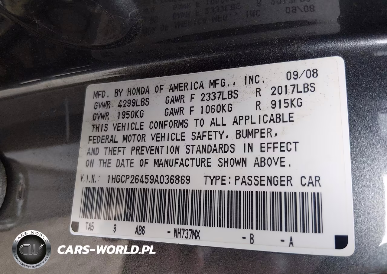 2009 Honda Accord 2.4 Lx-P VIN:1HGCP26459A036869 - 9