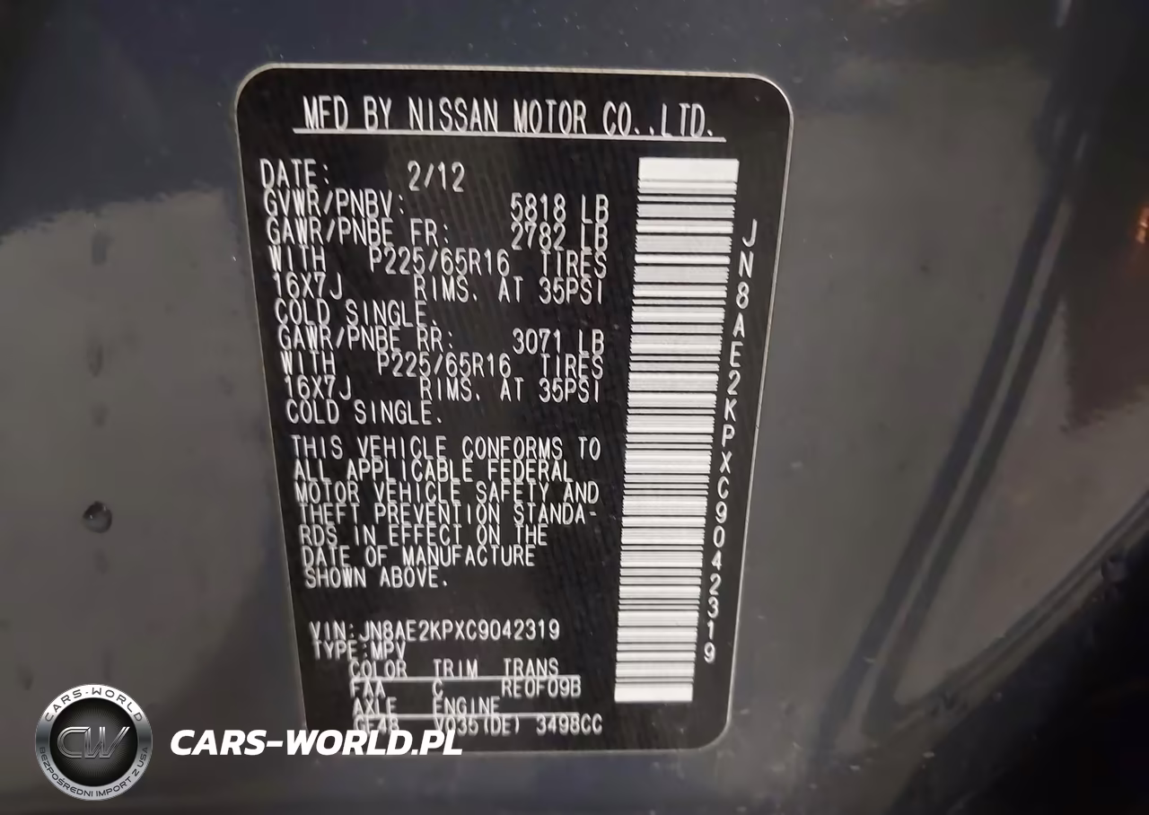 2012 Nissan Quest Sv VIN:JN8AE2KPXC9042319 - 9