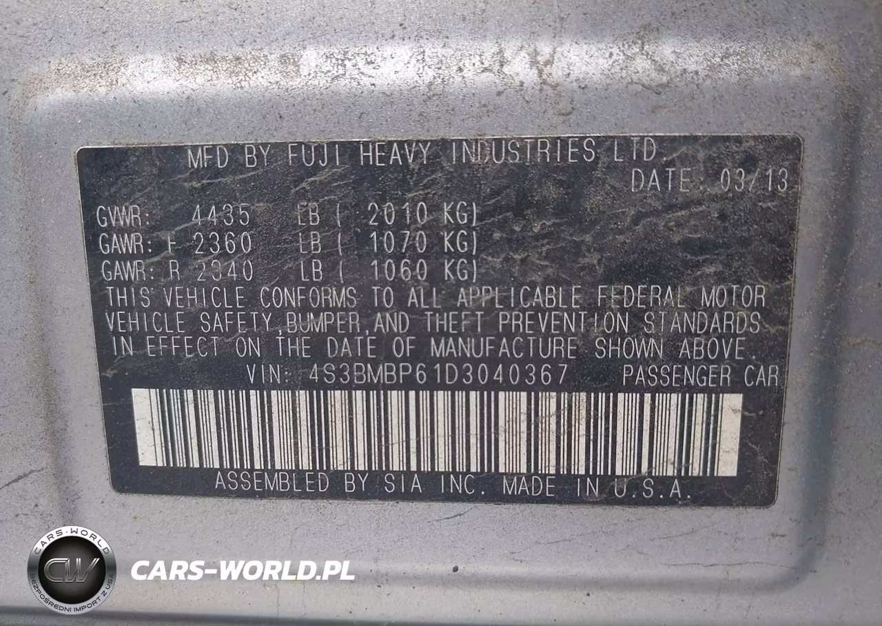 2013 Subaru Legacy 2.5I Limited VIN:4S3BMBP61D3040367 - 9
