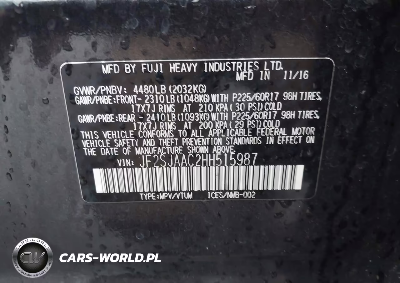 2017 Subaru Forester 2.5I VIN:JF2SJAAC2HH515987 - 9