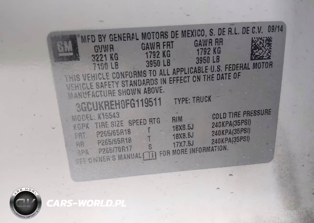 2015 Chevrolet Silverado 1500 2Lt VIN:3GCUKREH0FG119511 - 9