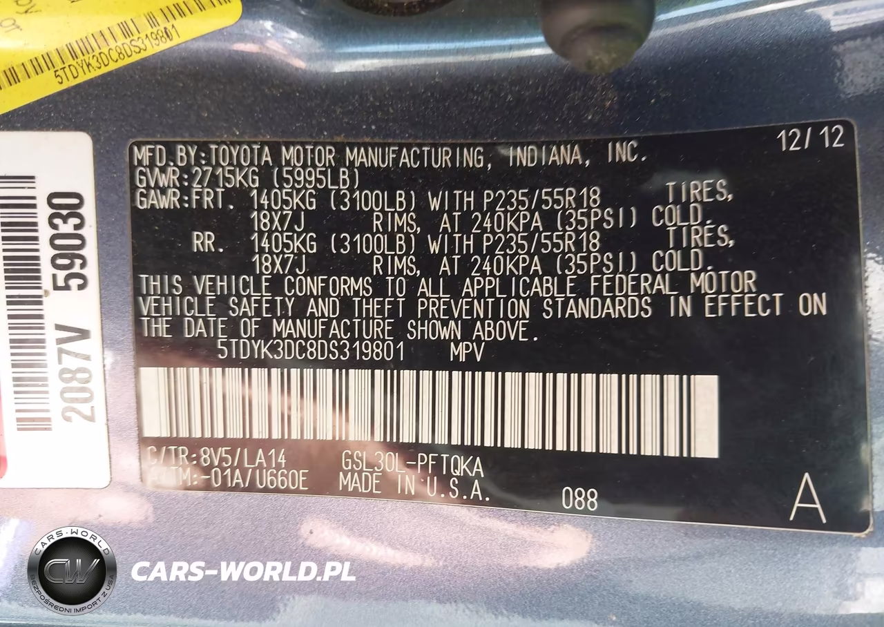 2013 Toyota Sienna Limited V6 7 Passenger VIN:5TDYK3DC8DS319801 - 9