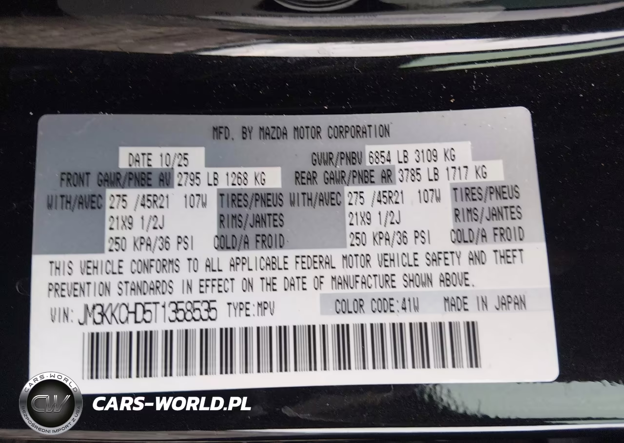 2026 Mazda Cx-90 3.3 Turbo Premium Sport VIN:JM3KKCHD5T1358535 - 9