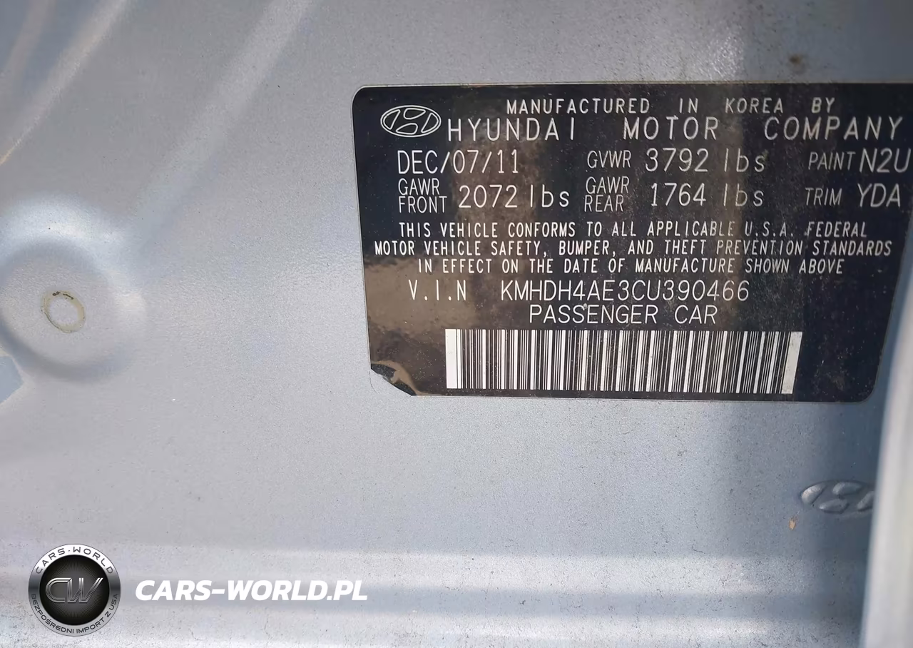 2012 Hyundai Elantra Limited (Ulsan Plant) VIN:KMHDH4AE3CU390466 - 9