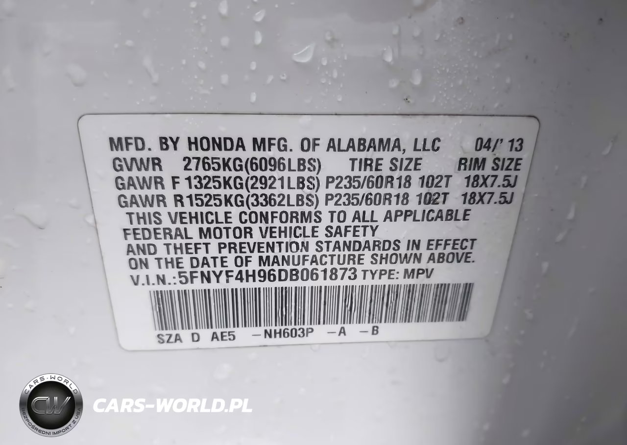2013 Honda Pilot Touring VIN:5FNYF4H96DB061873 - 9