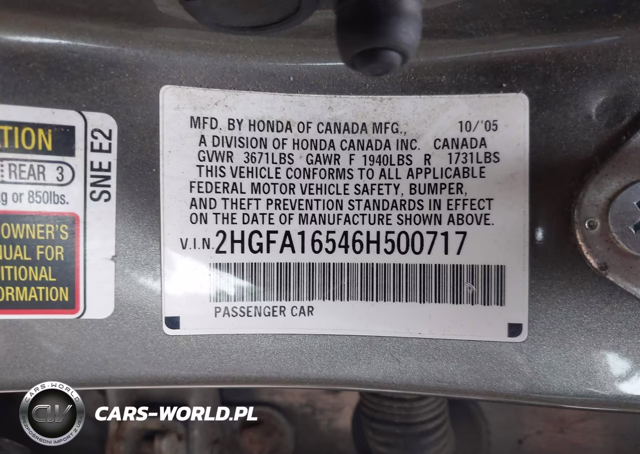 2006 Honda Civic Lx VIN:2HGFA16546H500717 - 9