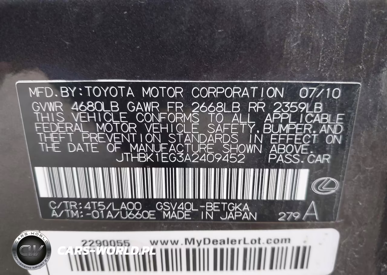 2010 Lexus Es 350 VIN:JTHBK1EG3A2409452 - 9