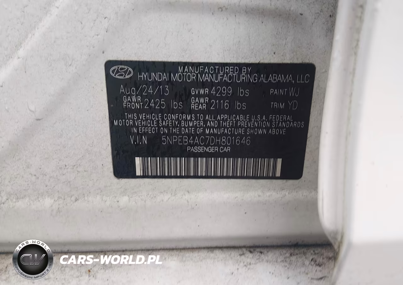 2013 Hyundai Sonata Gls VIN:5NPEB4AC7DH801646 - 9